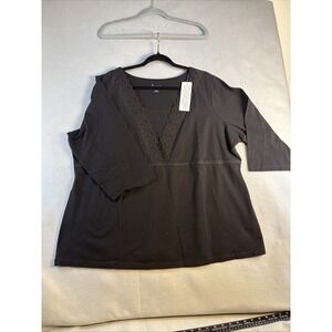 Demin $ Co. Women's Plus Size 2X, 95% Cotton, Lace Trim Neck, 3/4 Sleeves, NWT
